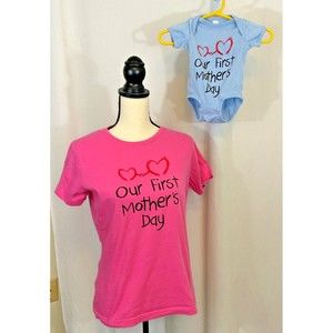 OUR FIRST MOTHER'S DAY Mommy & Me Matching T-Shirts Jumper Set- Sz M / 6…